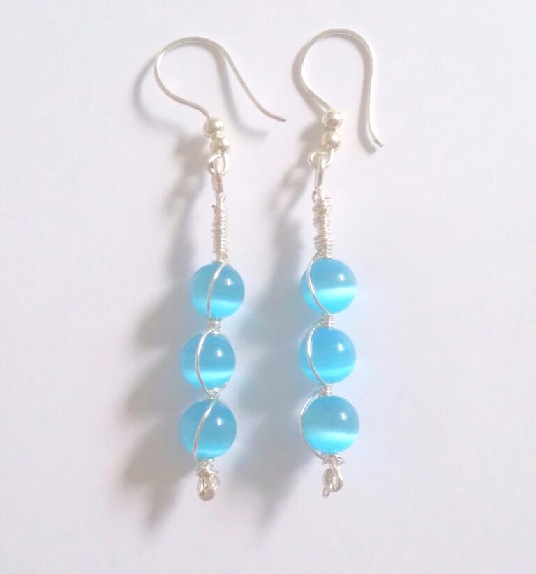 Blue Cats Eye Beaded Hook Earrings