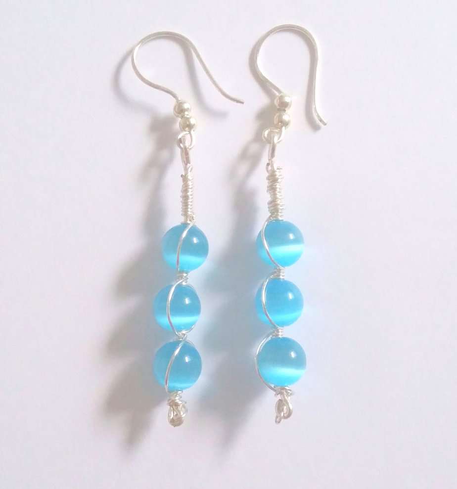 Blue Cats Eye Beaded Hook Earrings - Image 2