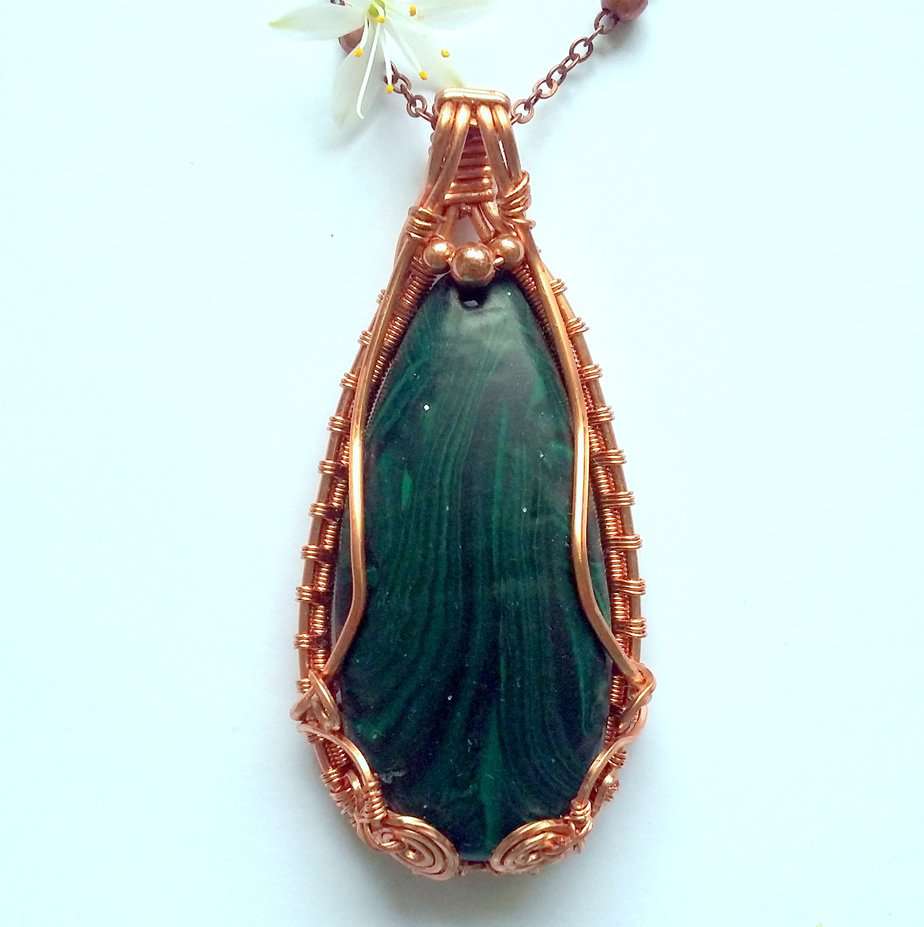 Malachite Effect and Copper Wire Wrapped Necklace - Image 5