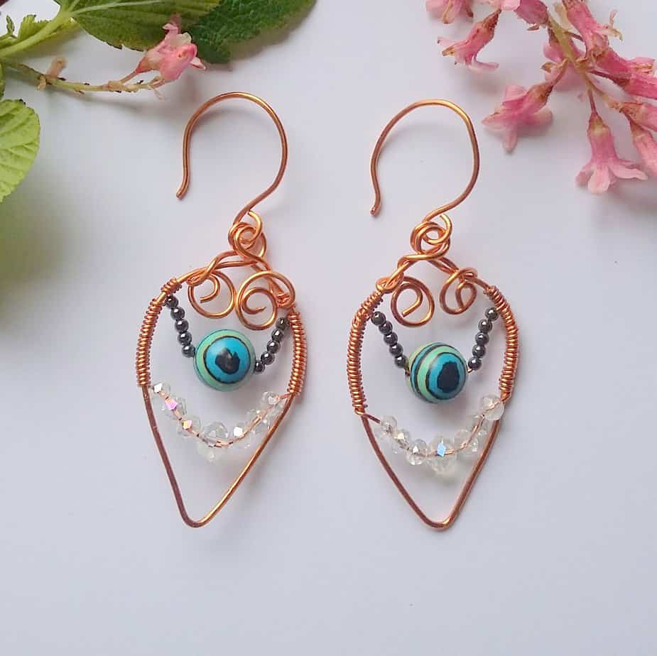 Artisan Boho Copper and Haematite Teardrop Drop Hook Earrings - Image 1