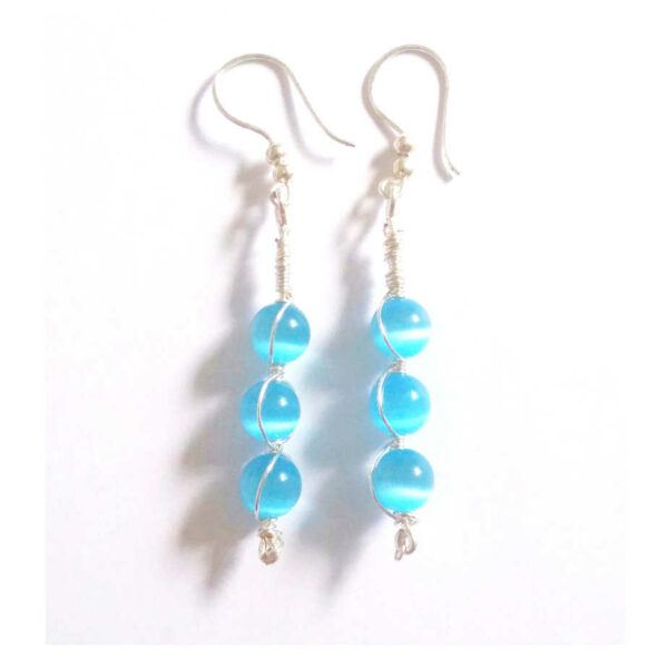 Blue Cats Eye Beaded Hook Earrings