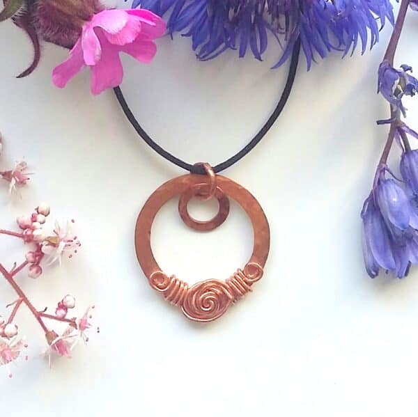 Copper Ringed Rose Necklace