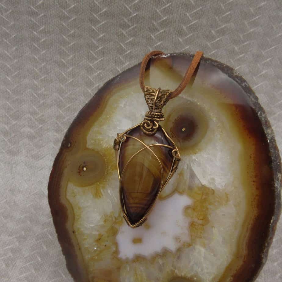 Onyx Pendant, Antique Bronze, Wire Wrap Necklace - handmade by Indigo Berry (view 4)