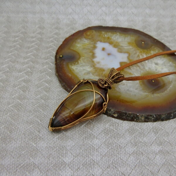 Onyx Pendant, Antique Bronze, Wire Wrap Necklace - handmade by Indigo Berry (view 3)