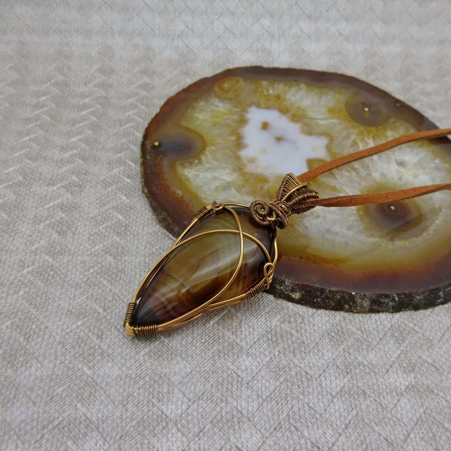 Onyx Pendant, Antique Bronze, Wire Wrap Necklace - handmade by Indigo Berry (view 3)