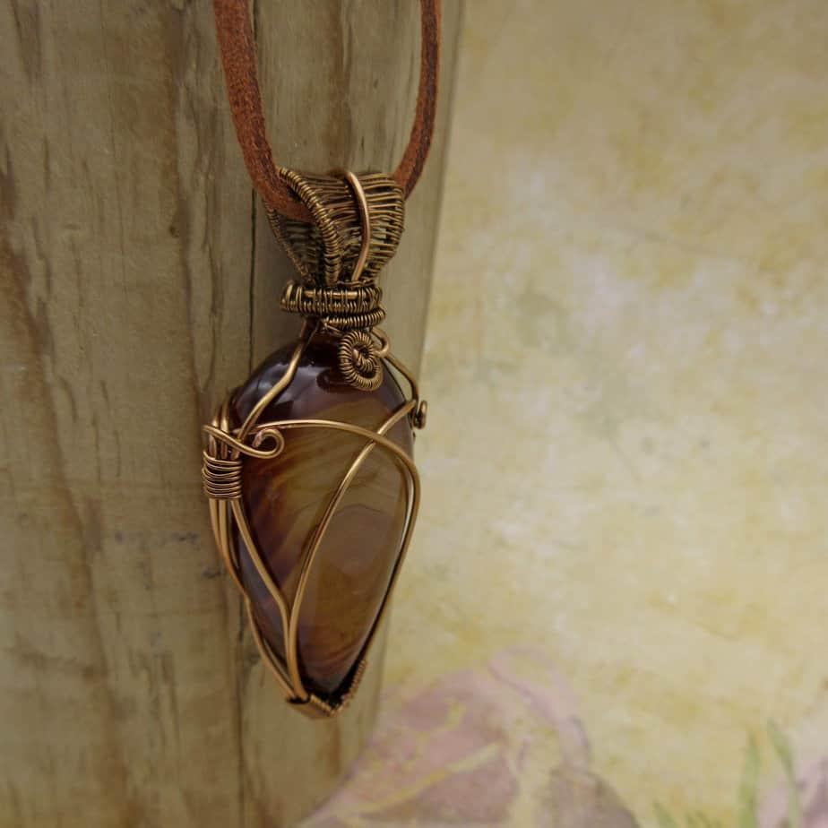 Onyx Pendant, Antique Bronze, Wire Wrap Necklace - handmade by Indigo Berry (view 2)