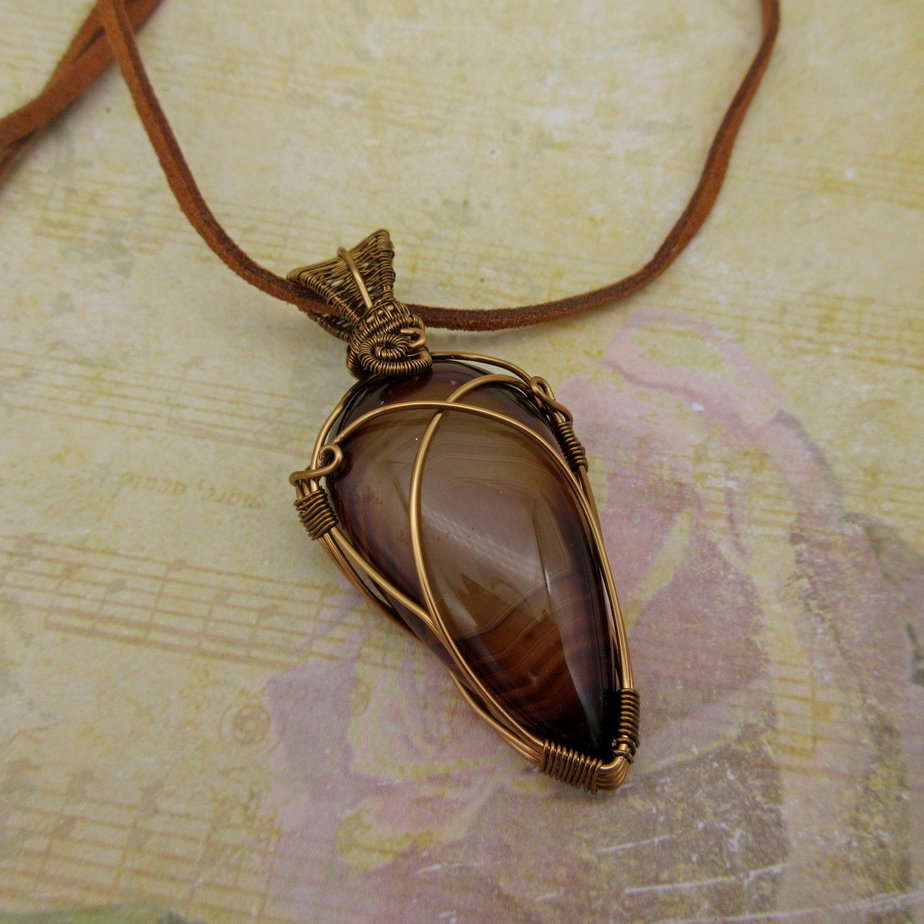 Onyx Pendant, Antique Bronze, Wire Wrap Necklace - handmade by Indigo Berry (view 5)