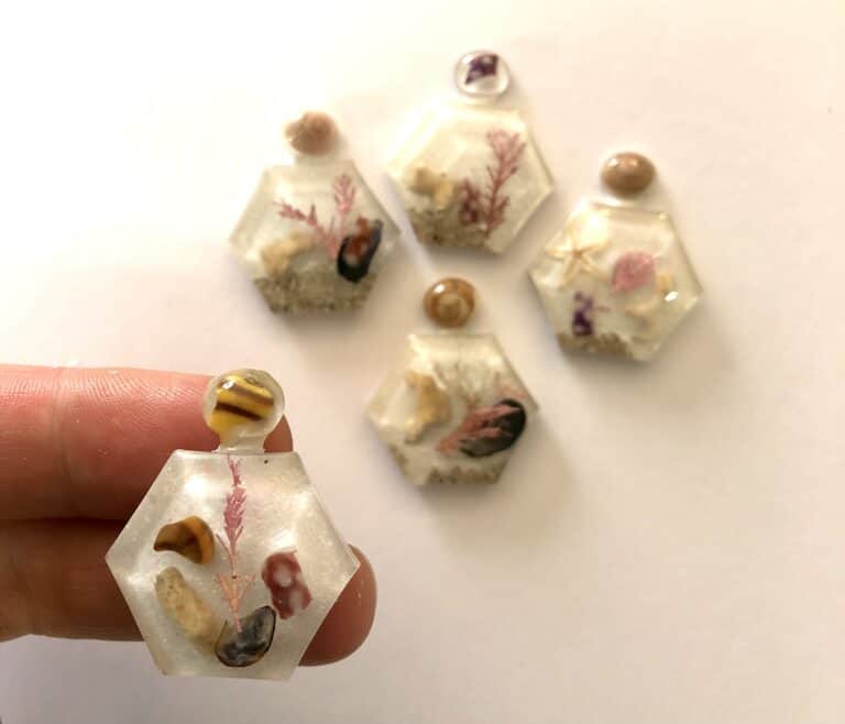 Hexagon bottle brooch, resin jewellery from Shetland. - handmade by Sarah Kay Arts (view 10)