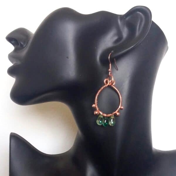 'Summer Begins' Copper and Glass Drop Hook Earrings - handmade by Quiet Space Arts