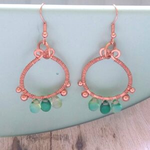 'Summer Begins' Copper and Glass Drop Hook Earrings - handmade by Quiet Space Arts (view 3)