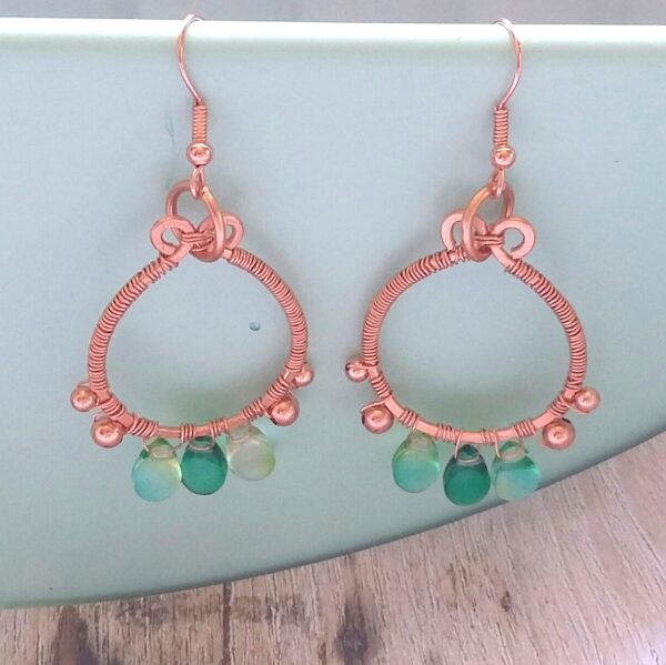 'Summer Begins' Copper and Glass Drop Hook Earrings - handmade by Quiet Space Arts (view 3)