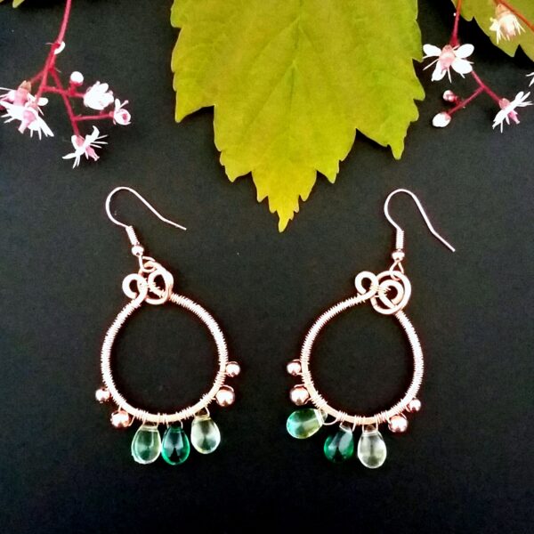 'Summer Begins' Copper and Glass Drop Hook Earrings - handmade by Quiet Space Arts (view 2)