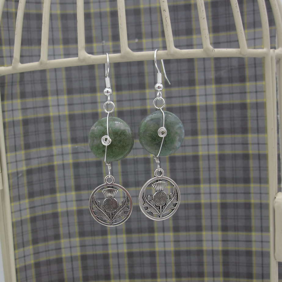 Thistle, Earrings, Green, Jasper, Silver Plated - handmade by Indigo Berry (view 3)