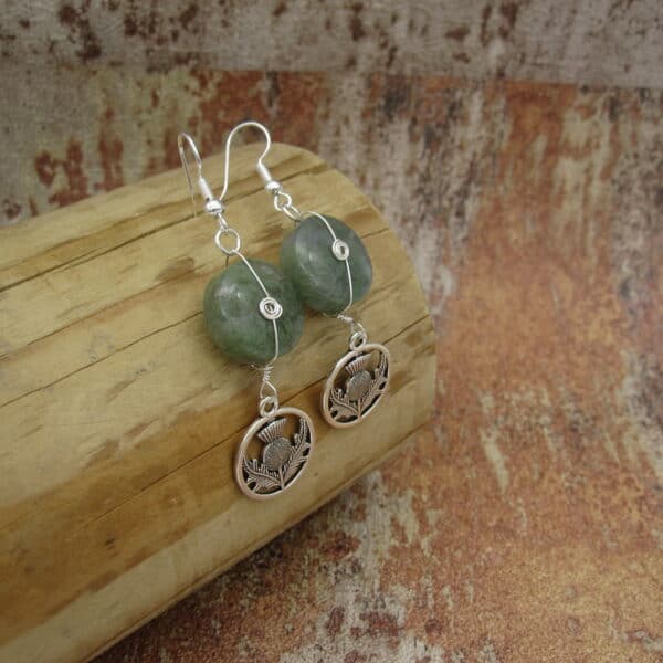 Thistle, Earrings, Green, Jasper, Silver Plated - handmade by Indigo Berry (view 4)