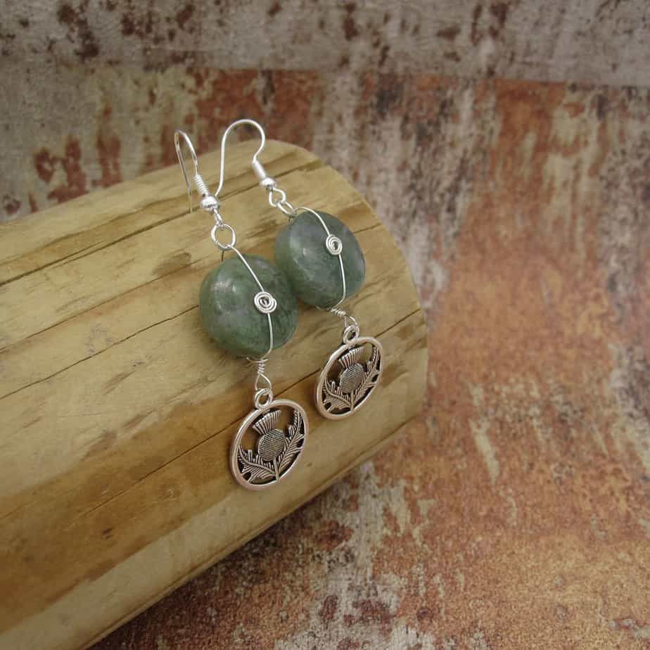 Thistle, Earrings, Green, Jasper, Silver Plated - handmade by Indigo Berry (view 4)