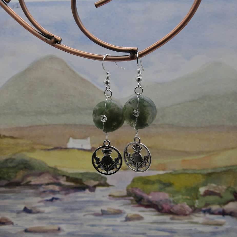 Thistle, Earrings, Green, Jasper, Silver Plated - handmade by Indigo Berry (view 2)