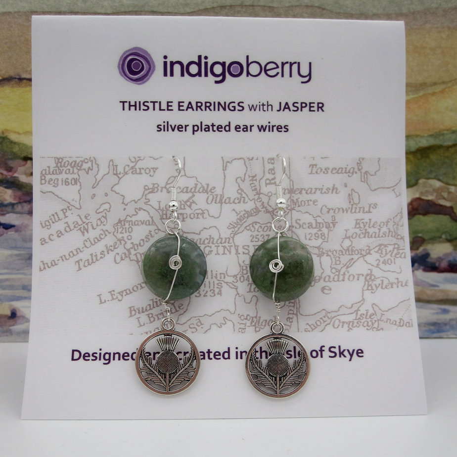 Thistle, Earrings, Green, Jasper, Silver Plated - handmade by Indigo Berry (view 5)