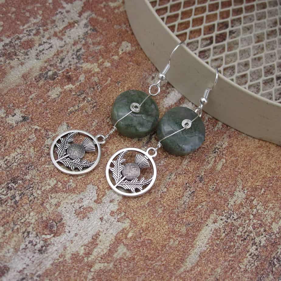Thistle, Earrings, Green, Jasper, Silver Plated - handmade by Indigo Berry