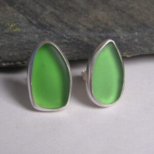 Green Sea Glass Studs Handmade in Recycled Sterling Silver