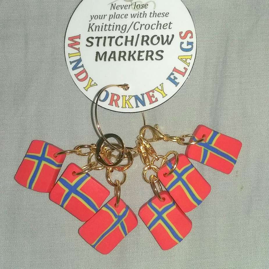 6 x Windy Orkney Flag Stitch Markers - handmade by Quiet Space Arts (view 4)