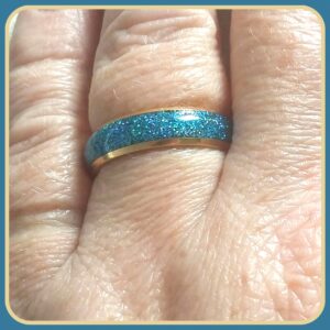 Holographic Teal Blue Glitter (Silver/Gold Coloured Stainless Steel) Rings ~ Sizes 6 - 12 - handmade by Quiet Space Arts (view 3)