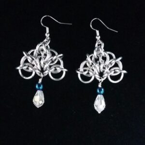 Chainmaille and Blue Haematite Open Fan Drop Earrings - Image 2