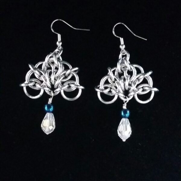 Chainmaille and Blue Haematite Open Fan Drop Earrings