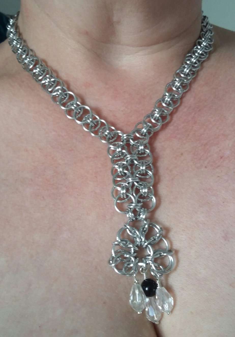 Chainmaille Viking Helm Flower Necklace - Image 2