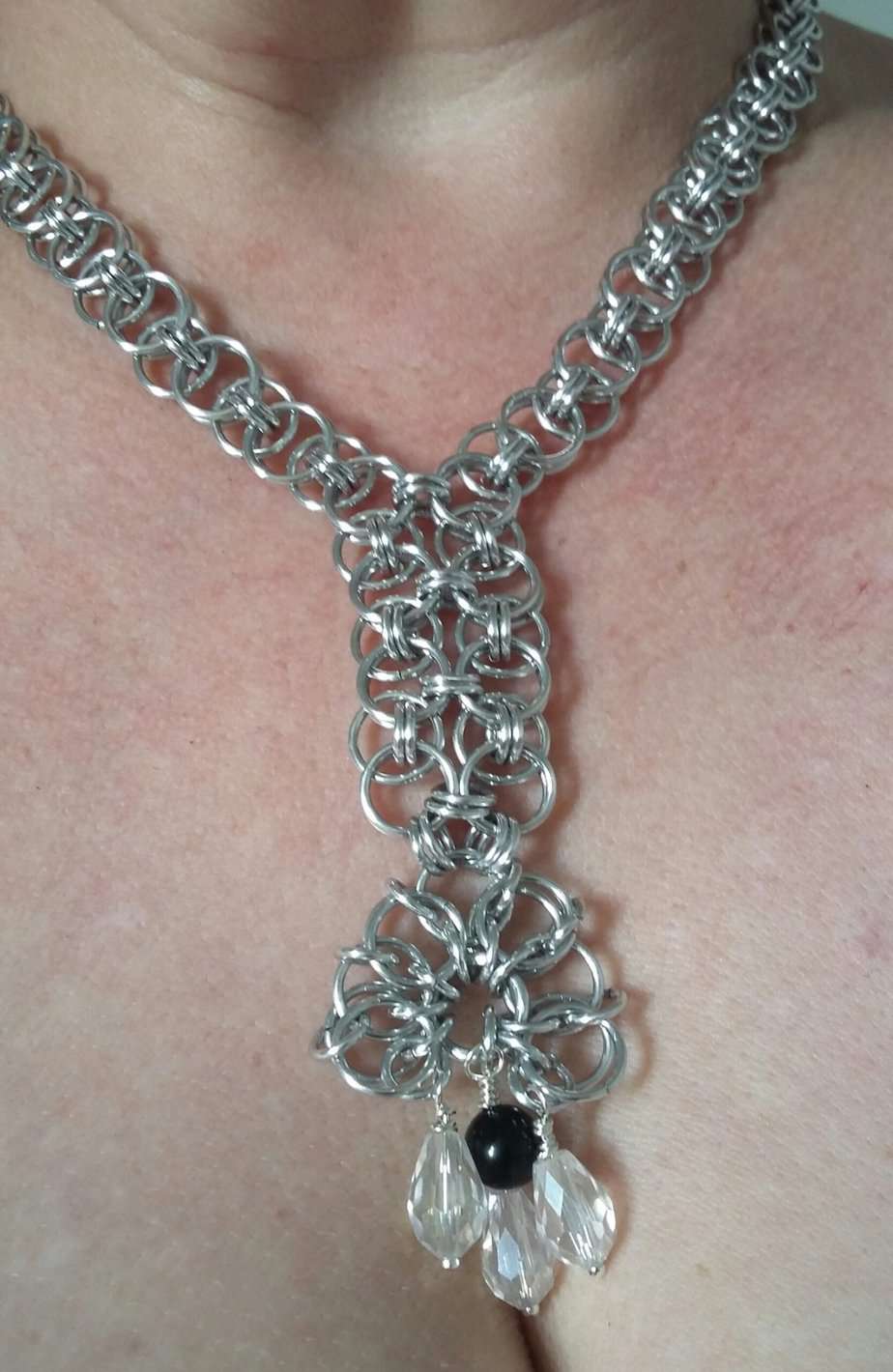 Chainmaille Viking Helm Flower Necklace - Image 3