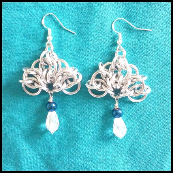 Chainmaille and Blue Haematite Open Fan Drop Earrings