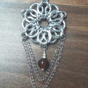 Chainmaille Chains and Tigers Eye Pendant - handmade by Quiet Space Arts (view 2)
