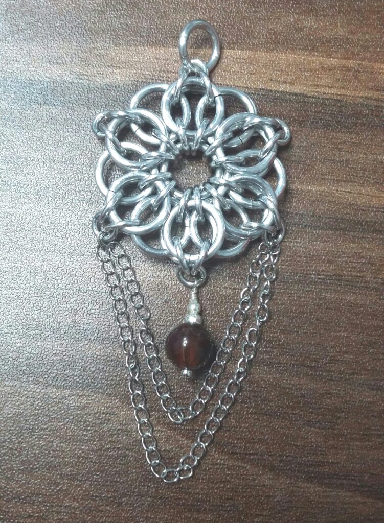 Chainmaille Chains and Tigers Eye Pendant - handmade by Quiet Space Arts (view 2)