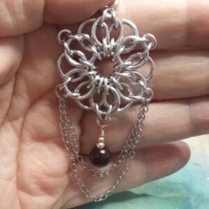 Chainmaille Chains and Tigers Eye Pendant - handmade by Quiet Space Arts (view 4)