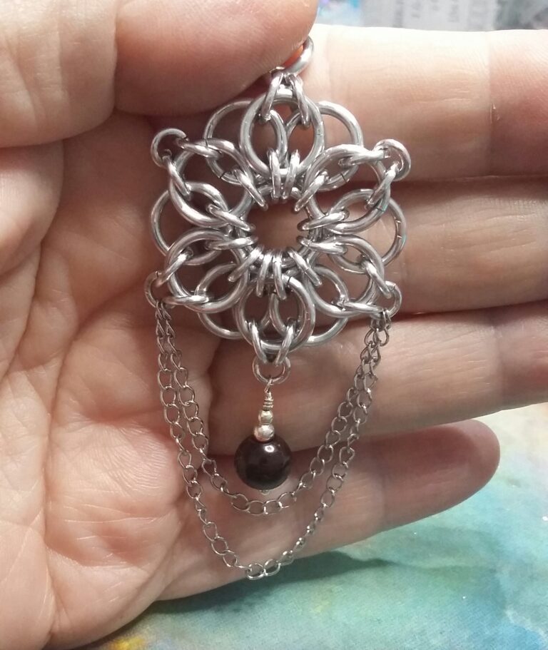 Chainmaille Chains and Tigers Eye Pendant - handmade by Quiet Space Arts (view 4)