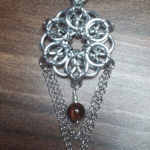 Chainmaille Chains and Tigers Eye Pendant - handmade by Quiet Space Arts (view 6)