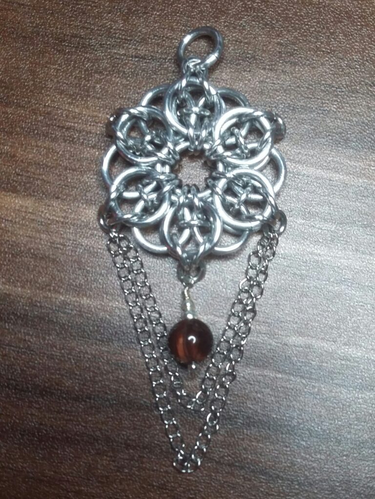 Chainmaille Chains and Tigers Eye Pendant - handmade by Quiet Space Arts (view 6)