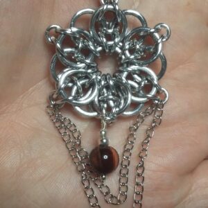 Chainmaille Chains and Tigers Eye Pendant - handmade by Quiet Space Arts (view 3)