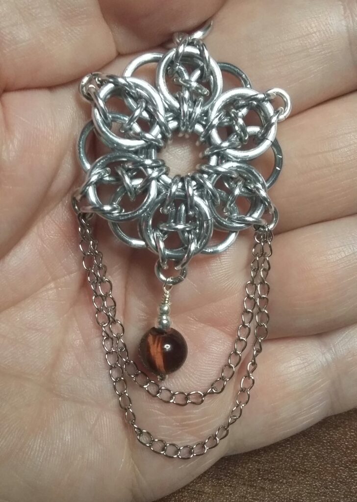 Chainmaille Chains and Tigers Eye Pendant - handmade by Quiet Space Arts