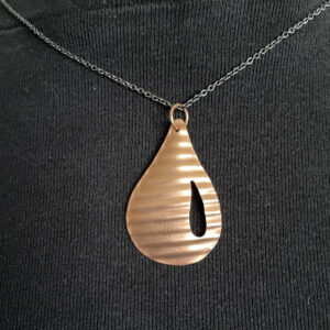 Copper 3D Corrugated Teardrop Pendant with cut out - handmade by Brue Art (view 2)