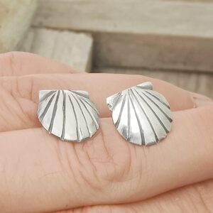 Silver Scallop Shell Ear studs - handmade by Marion Miller Jewellery (view 3)