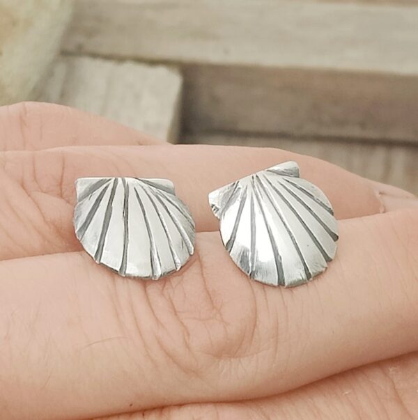 Silver Scallop Shell Ear studs - handmade by Marion Miller Jewellery (view 3)