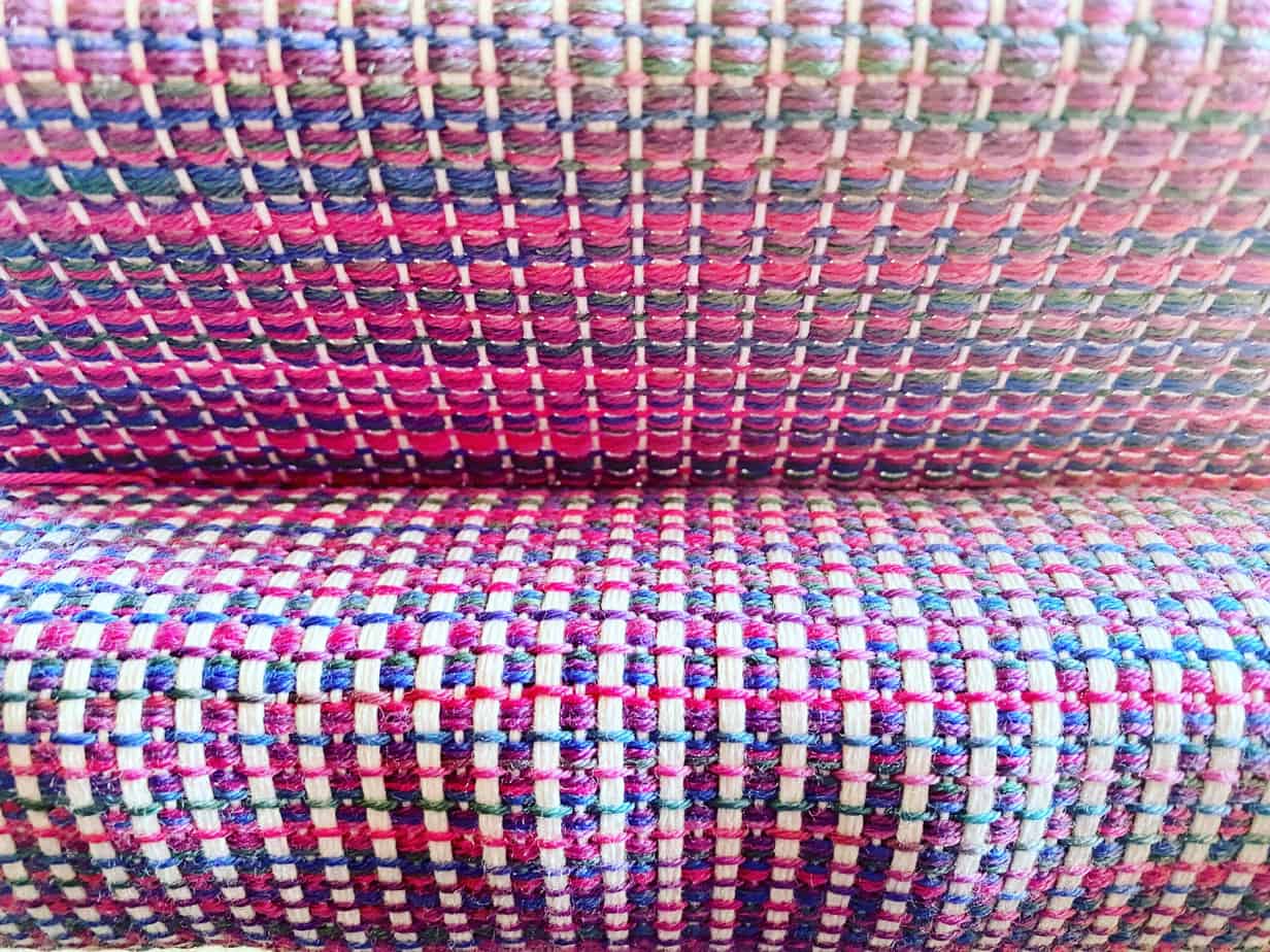 Handwoven Cotton/Wool Scarf in Cream and Purple Tones - Image 3