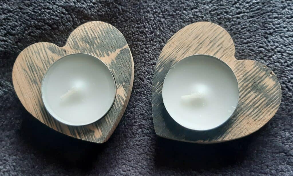 Whisky heart tea light holders made from Arran distillery oak barrels