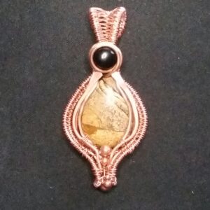 Picture Jasper Stone with Black Onyx Wrapped in Copper Wire Necklace - Image 3