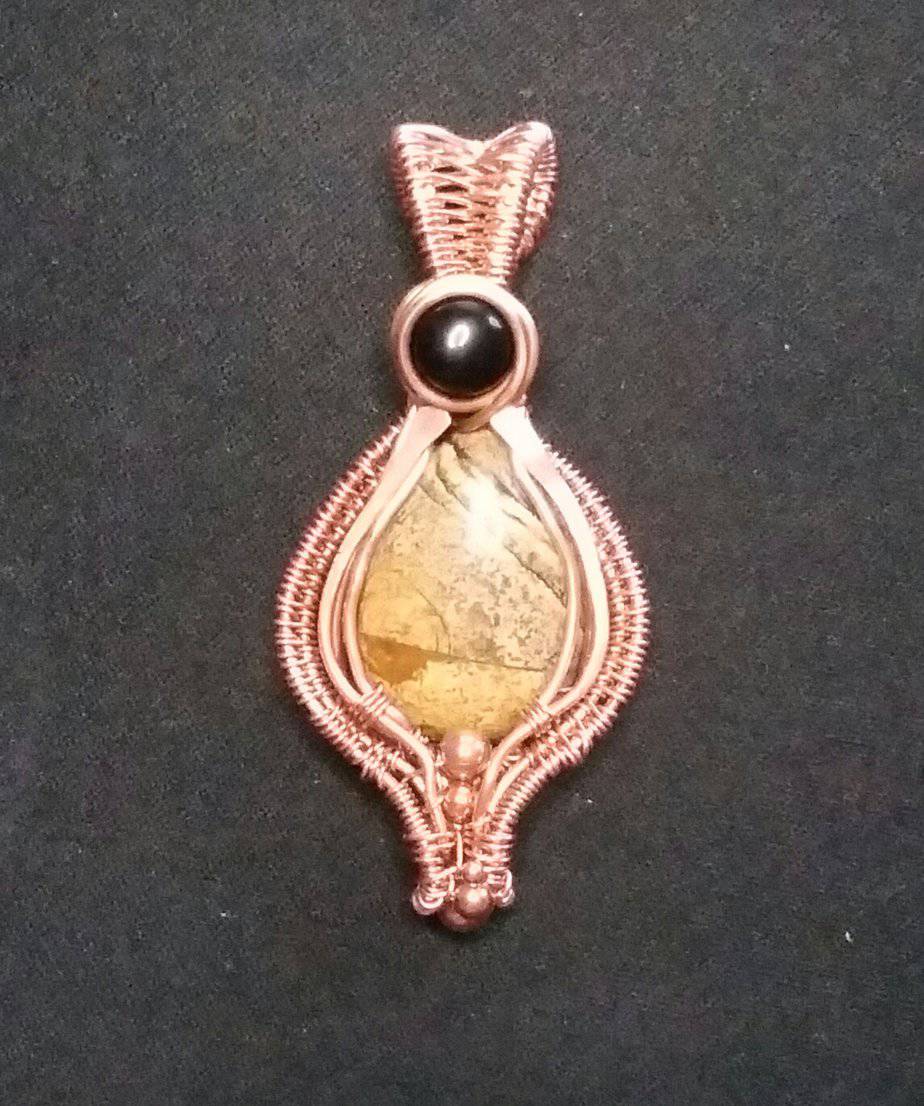Picture Jasper Stone with Black Onyx Wrapped in Copper Wire Necklace - Image 3