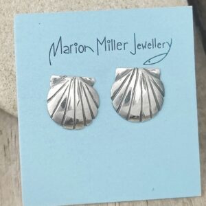 Silver Scallop Shell Ear studs - handmade by Marion Miller Jewellery (view 2)