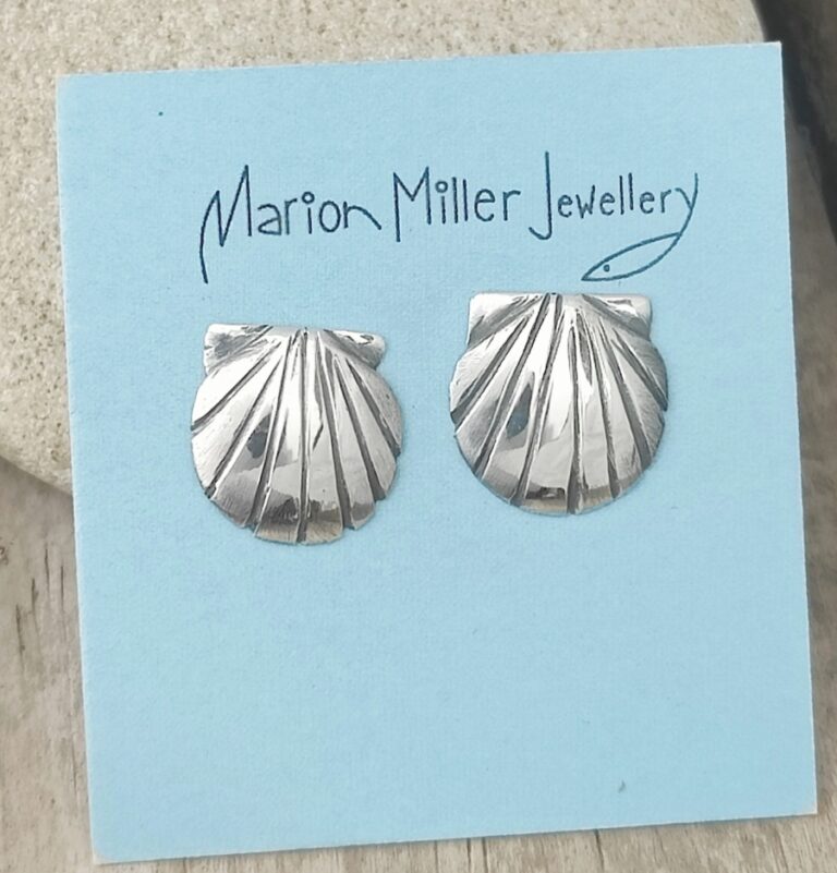 Silver Scallop Shell Ear studs - handmade by Marion Miller Jewellery (view 2)