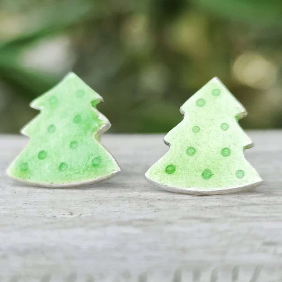 Christmas Tree Enamelled Ear studs - Image 1
