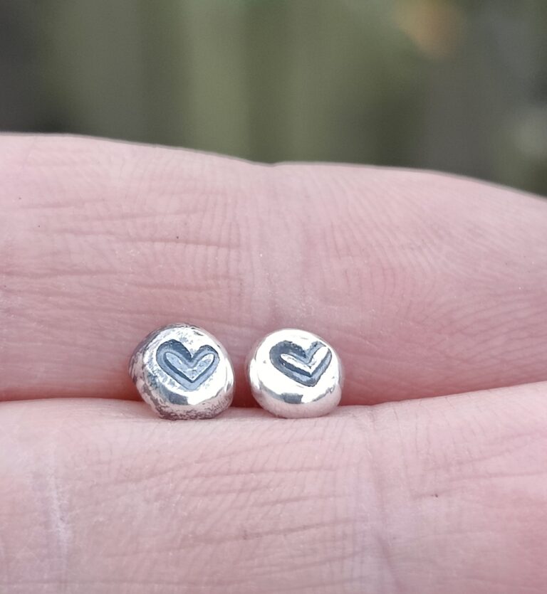Recycled Silver Pebble Studs - Hearts - handmade by Marion Miller Jewellery