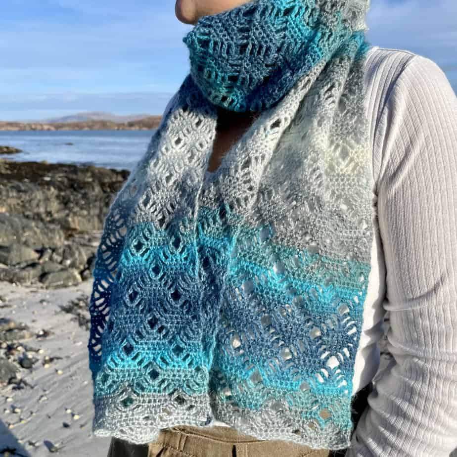 Ice Water Crochet Scarf or Shawl - handmade by Lubadair